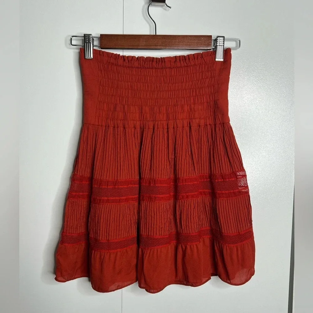A.L.C. Mini Pleated Skirt 100% silk in Rust Red color - Size 2